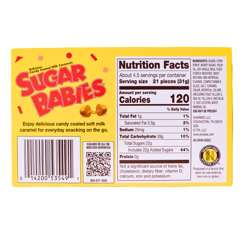 Sugar Babies Candy Coated Caramels Theater Pack Nutrition Facts Ingredients