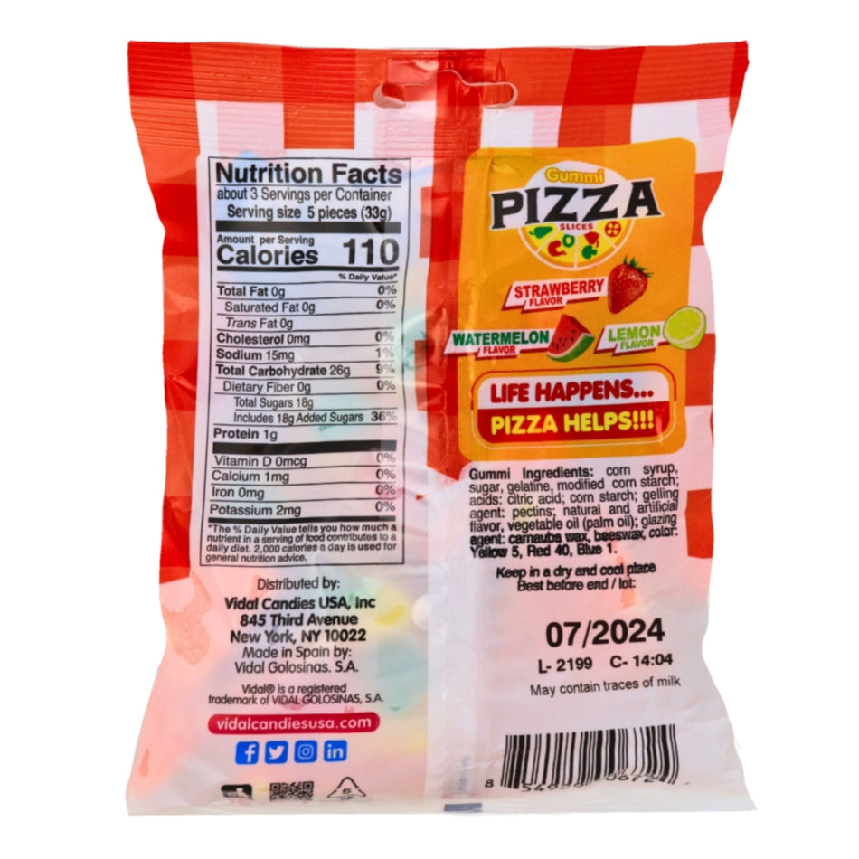 Vidal Pizza Slices Gummies - 3.5oz Nutrition Facts - Ingredients