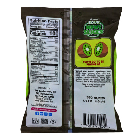 Vidal Sour Kiwi Slices Gummies - 3.5oz Nutrition Facts- Ingredients