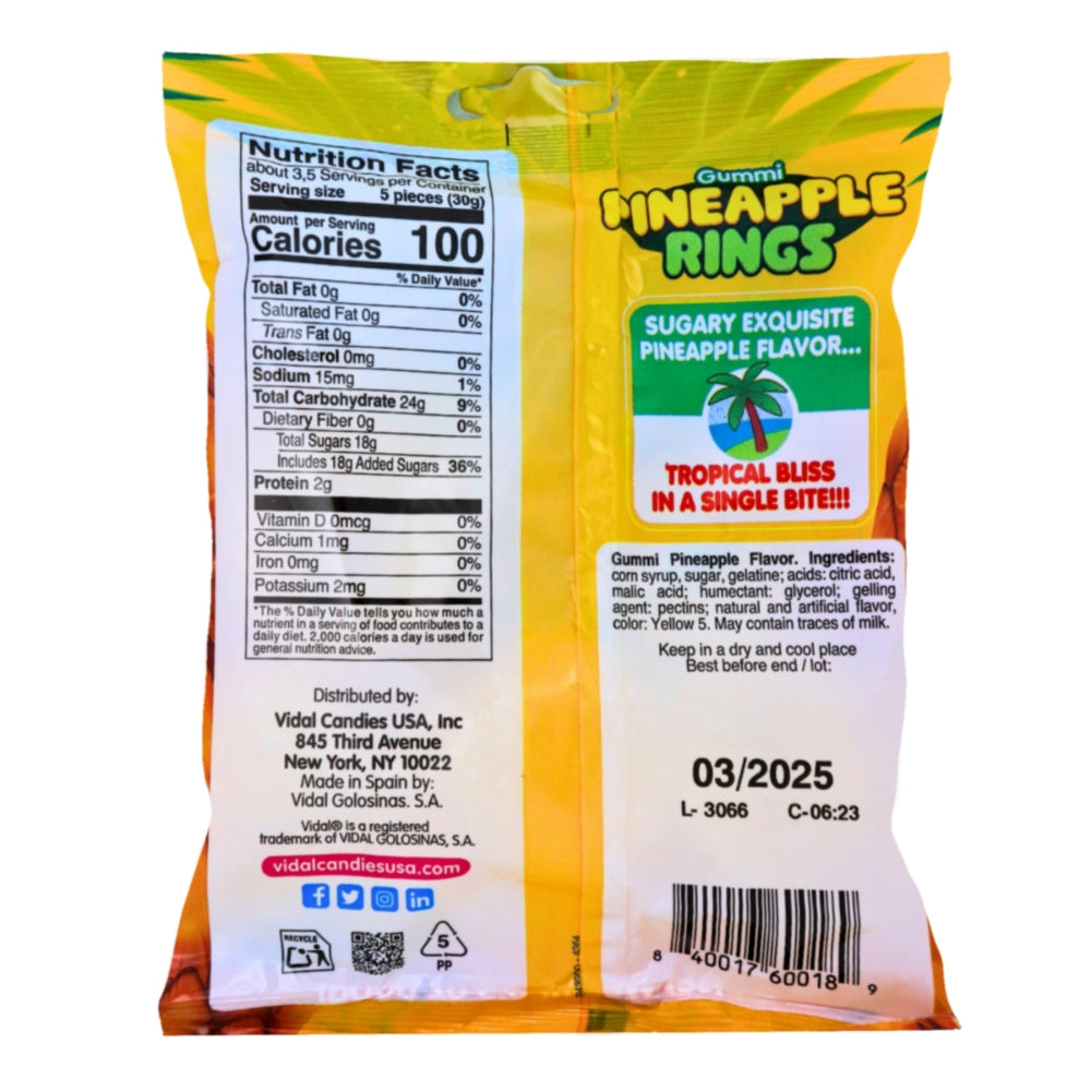 Vidal Pineapple Rings - 3.5oz Nutrition Facts Ingredients