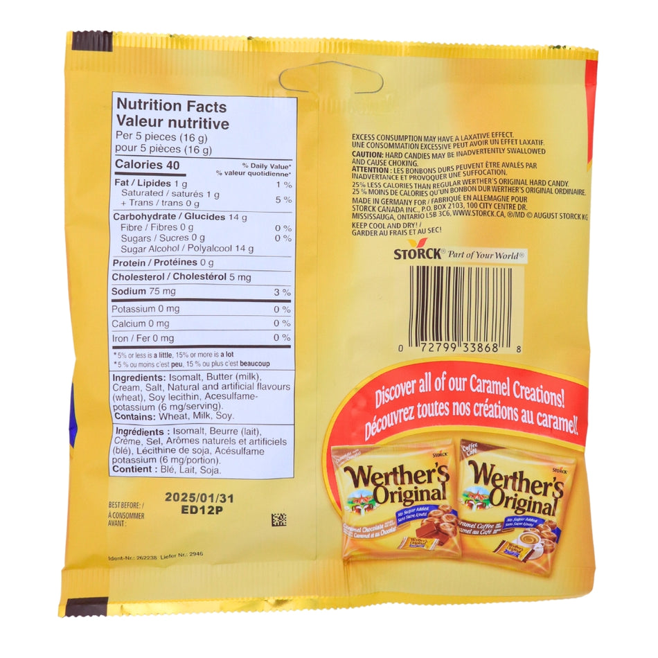 Werther's Original Caramel Hard Candies No Sugar Added - 70g Nutrition Facts Ingredients