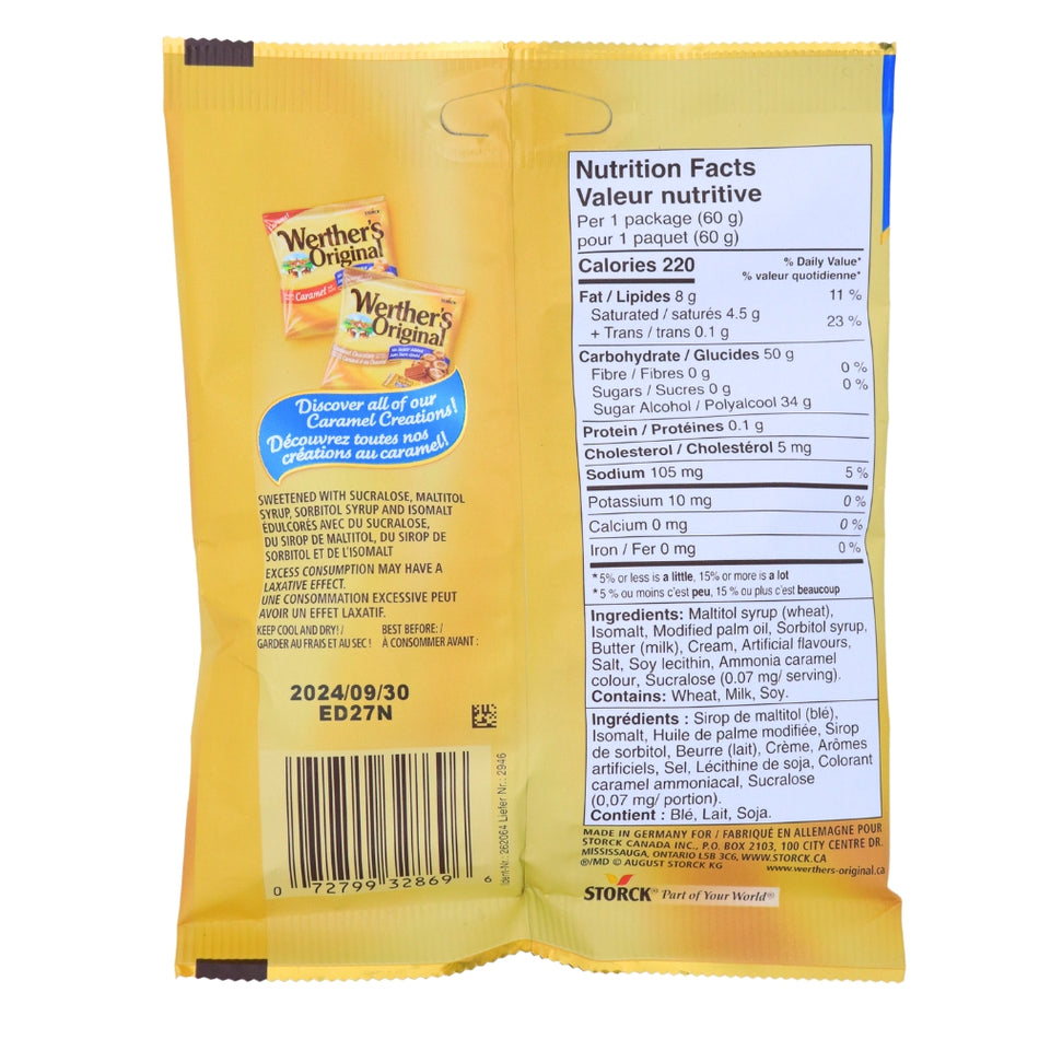 Werther's Original No Sugar Added Chewy Caramels - 60g Nutrition Facts Ingredients