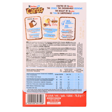 Kinder Cards 3 Pack - 76.8g Nutrition Facts Ingredients