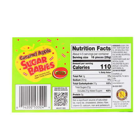 Sugar Babies Caramel Apple Theatre Pack  Nutrition Facts Ingredients