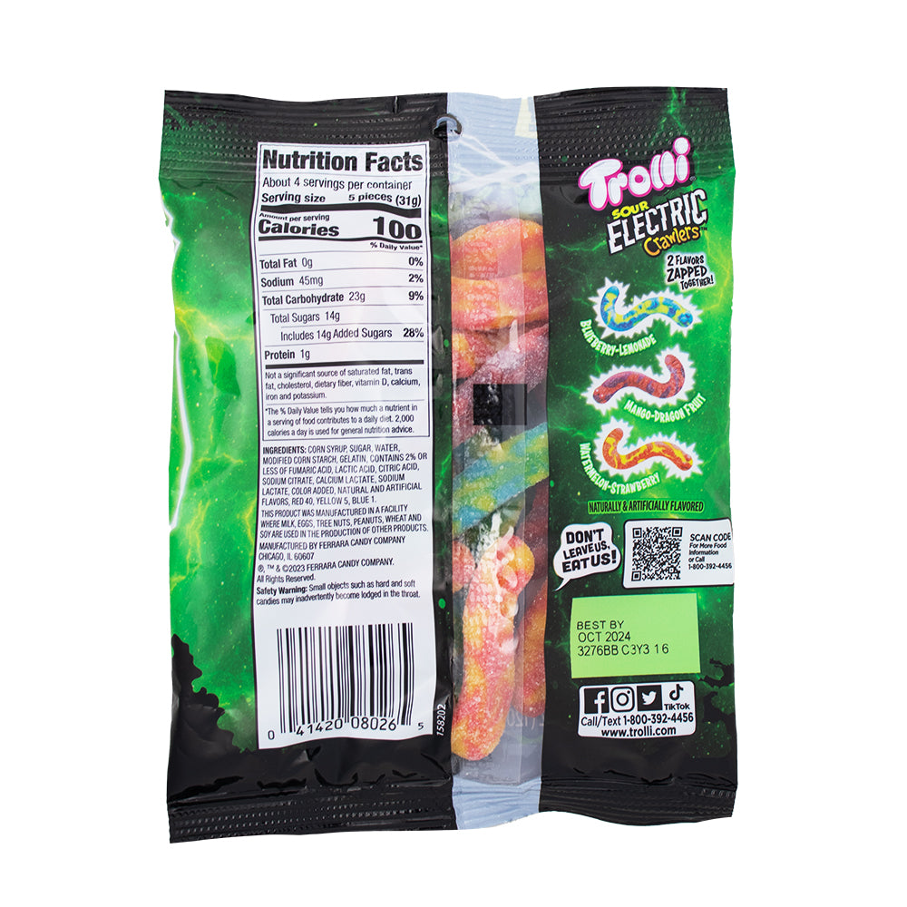 Trolli Sour Electric Crawlers - 4.25oz Nutrition Facts Ingredients - Trolli - Trolli Gummy - Trolli Candy - Trolli Sour Electric Crawlers - Sour Candy - Sour Gummies 