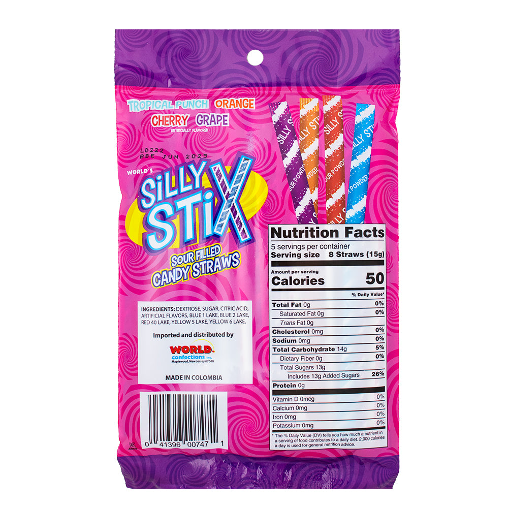 World Silly Stix Straws - 2.75oz Nutrition Facts Ingredients - Silly Stix - Sour Candy 