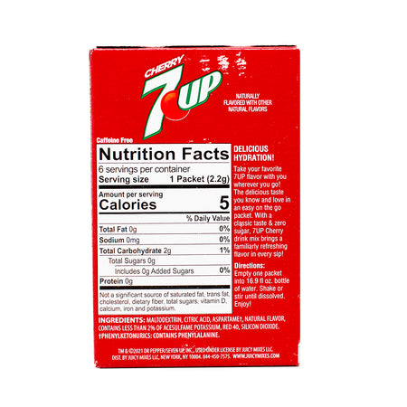 Singles to Go 7UP Cherry Nutrition Facts Ingredients