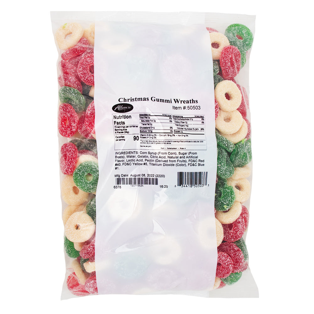 Albanese Sanded Gummi Christmas Wreaths - 2.04kg Nutrition Facts Ingredients - Albanese Sanded Gummi - Christmas Wreaths Candy - Festive Gummy Treats - Bulk Holiday Candy - Sweet Sanding Sugar Gummies - Holiday Party Sweets - Stocking Stuffer Candies - Fruity Flavour Gummies - Chewy Christmas Candies - 2.04kg Holiday Candy Bag - Albanese Candy - Albanese - Albanese Gummy - Christmas Candy - Christmas Treats - Bulk Candy