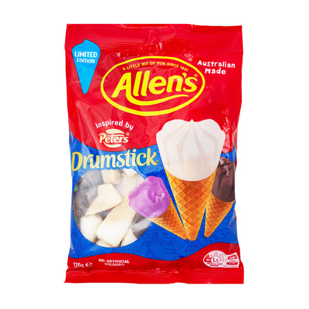 Allen's Drumstick Ice Cream Gummies (Aus) - 170g - Allen's Drumstick Ice Cream Gummies - Australian candy - Summer flavours - Chewy gummies - Vanilla and strawberry - Sweet indulgence - Nostalgic treat - Fruit-flavoured candy - Irresistible snack - Aussie sweets