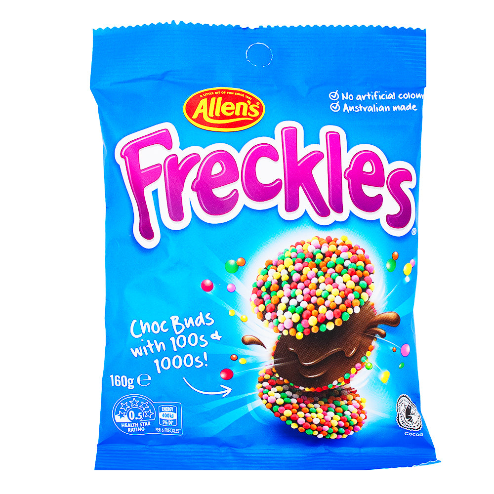 Allen's Freckles (Aus) - 160g - Allen's Freckles - Australian Candy - Chocolate Candy - Candy with Candy Shells - Nostalgic Childhood Treat - International Candy - Sweet Chocolate Goodness - Colourful Candy Delight