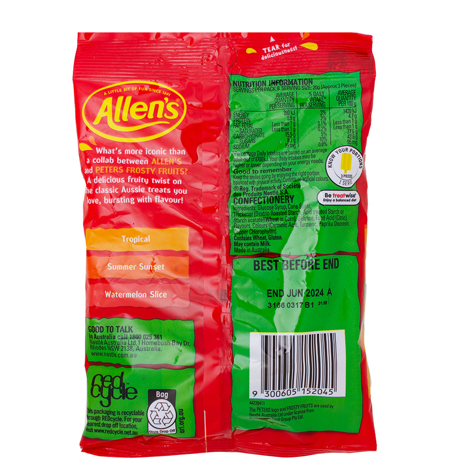 Allen's Frosty Fruits Popsicle Gummies (Aus) - 170g Nutrition Facts Ingredients - Allen's Frosty Fruits Popsicle Gummies - Australian Candy - Tropical Flavour - Summer Treat - Chewy Texture - Juicy Gummies - International Candy - Aussie Snacks