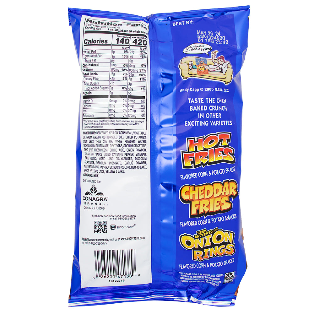 Andy Capp's Fire Fries - 3oz Nutrition Facts Ingredients - Andy Capp's Fire Fries - Fire Fries Snack - Spicy Snack - Potato Snack - Spicy Fries - Snack Assortment