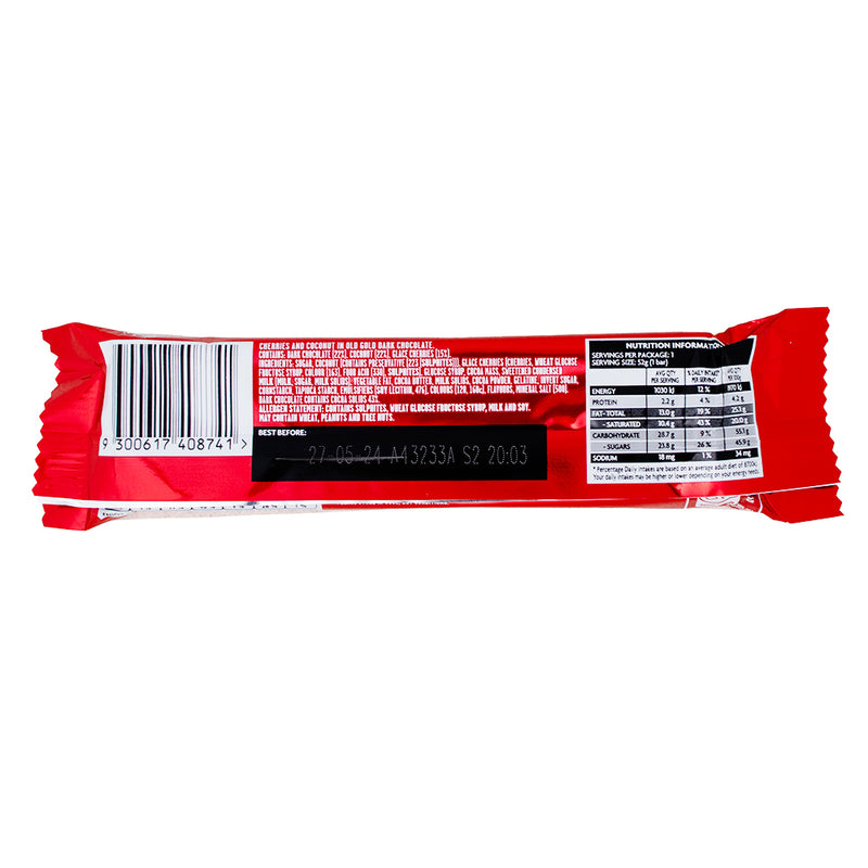 Cadbury Cherry Ripe (Aus) - 52g Nutrition Facts Ingredients