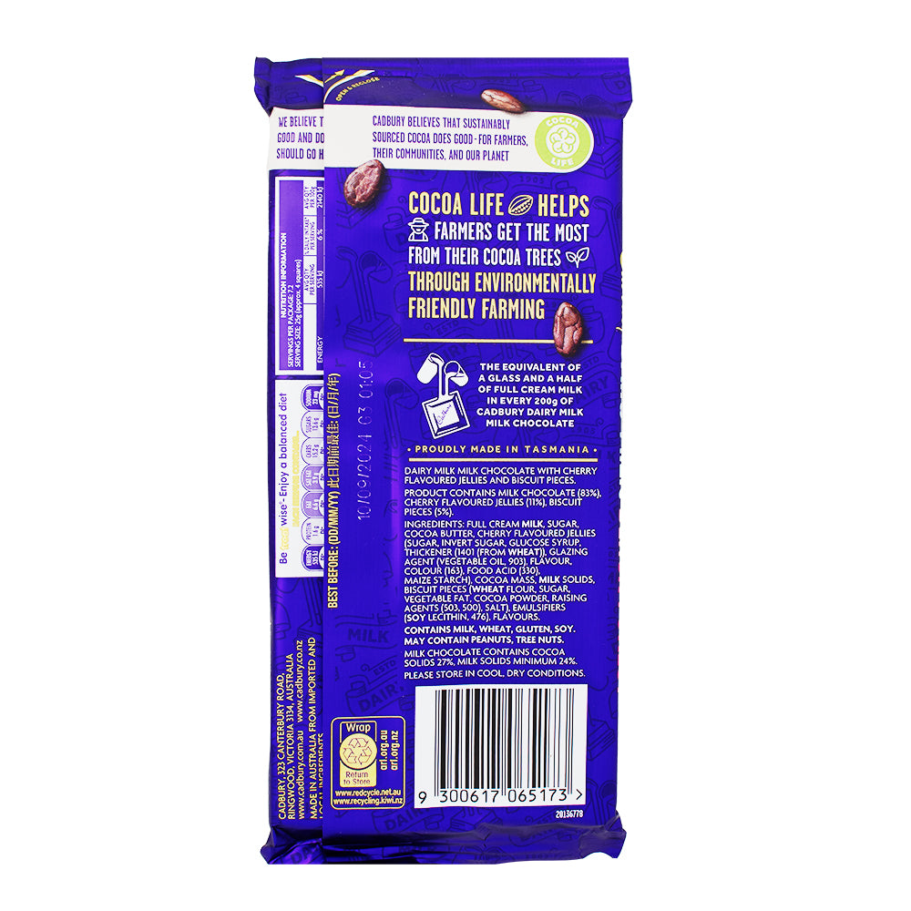 Cadbury Dairy Milk Black Forest (Aus) - 180g  Nutrition Facts Ingredients