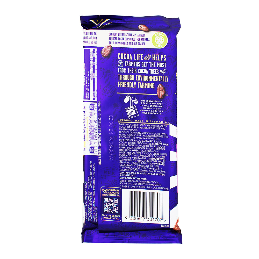 Cadbury Dairy Milk Marvellous Creations Rocky Road (Aus) - 190g Nutrition Facts IngredientsNutrition Facts Ingredients - Cadbury Dairy Milk Marvellous Creations Rocky Road - Australian Candy - Rocky Road Chocolate - Unique Flavour Blends - Chocolate Bar - Indulgent Treat - International Candy - Aussie Snacks