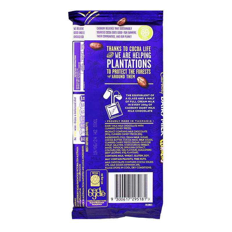 Cadbury Dairy Milk Clinkers (Aus) - 170g Nutrition Facts Ingredients - Cadbury Dairy Milk Clinkers - Australian Candy - Chocolate Candy - Crunchy Candy Centers - Unique Flavour Blends - International Candy - Aussie Treats