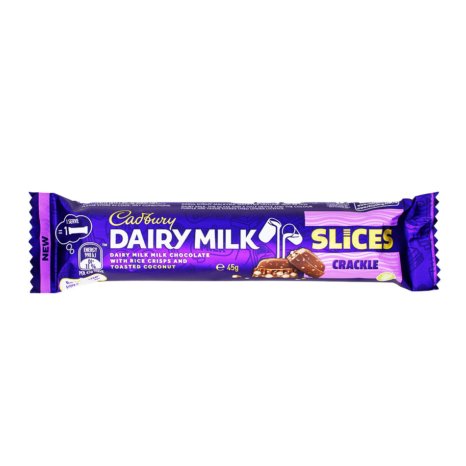 Cadbury Dairy Milk Slices Crackle (Aus) - 45g - Cadbury Dairy Milk Slices Crackle - Australian Candy Delight - Creamy Milk Chocolate - Crispy Rice Crisps - Chocolate Rice Treat - International Candy Sensation - Unique Flavour Blend - Australian Chocolate Excellence