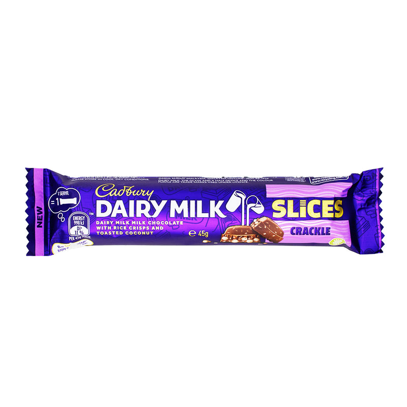 Cadbury Dairy Milk Slices Crackle (Aus) - 45g - Cadbury Dairy Milk Slices Crackle - Australian Candy Delight - Creamy Milk Chocolate - Crispy Rice Crisps - Chocolate Rice Treat - International Candy Sensation - Unique Flavour Blend - Australian Chocolate Excellence