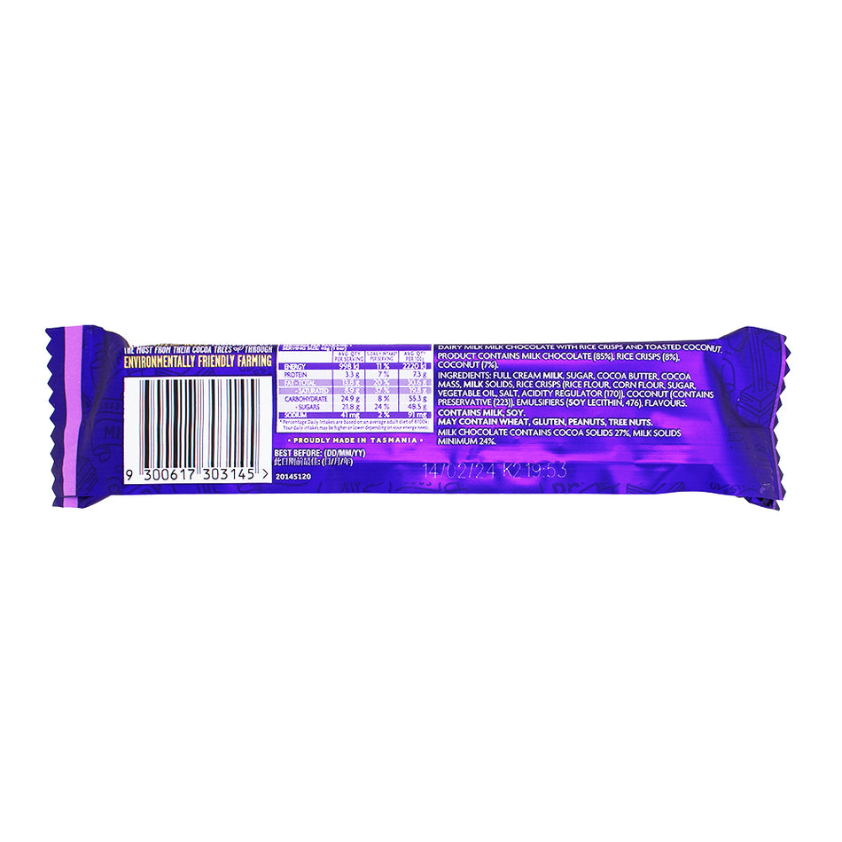 Cadbury Dairy Milk Slices Crackle (Aus) - 45g Nutrition Facts Ingredients - Cadbury Dairy Milk Slices Crackle - Australian Candy Delight - Creamy Milk Chocolate - Crispy Rice Crisps - Chocolate Rice Treat - International Candy Sensation - Unique Flavour Blend - Australian Chocolate Excellence