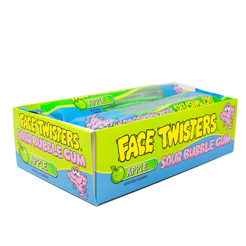 Face Twisters Sour Bubblegum Green Apple - 2oz - Face Twisters Sour Bubblegum - Green Apple flavour - Sour candy bubblegum - Tangy bubblegum - Chewy sour candy - Green apple sour sweets - Flavourful bubblegum - Sour apple treats - Bubblegum with a twist - Sour candy assortment