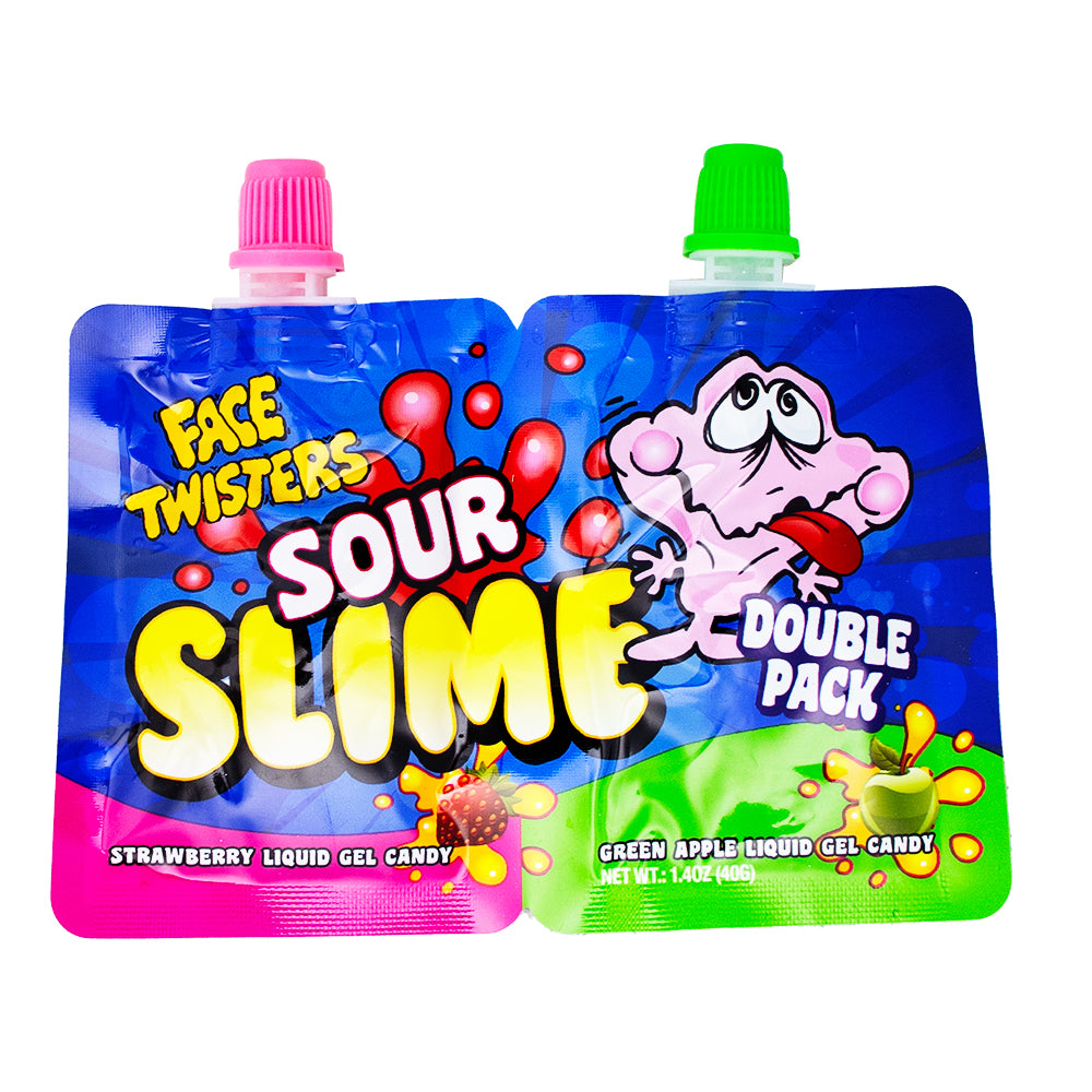 Face Twisters Sour Slime Strawberry & Green Apple - 1.4oz - Face Twisters - Face Twisters Sour Slime - Face Twisters Candy - Sour Candy - Extreme Sour Candy