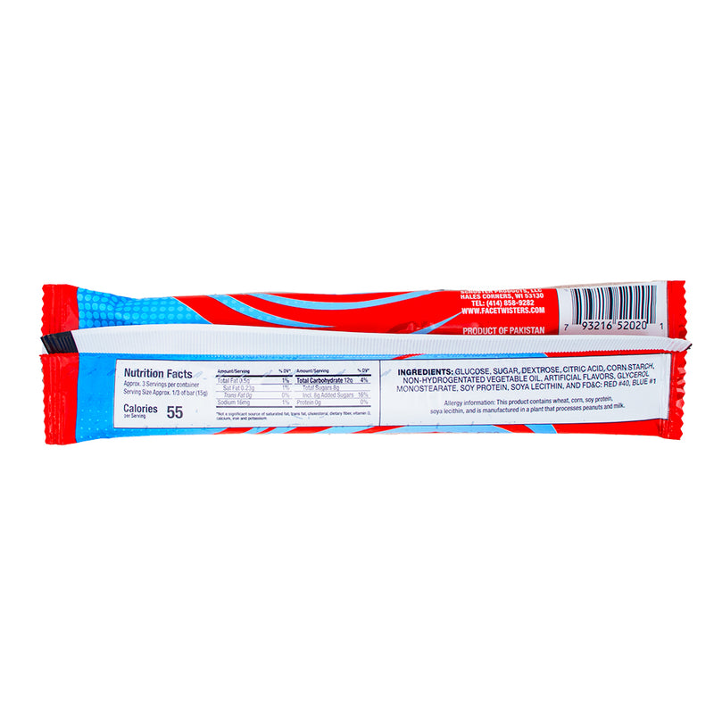 Face Twisters Sour Taffy Blue Raspberry & Cherry - 1.4oz Nutrition Facts Ingredients - Face Twisters Sour Taffy - Sour Taffy Candy - Blue Raspberry Candy - Cherry Candy - Sour Candy Taffy - Taffy Candy Assortment