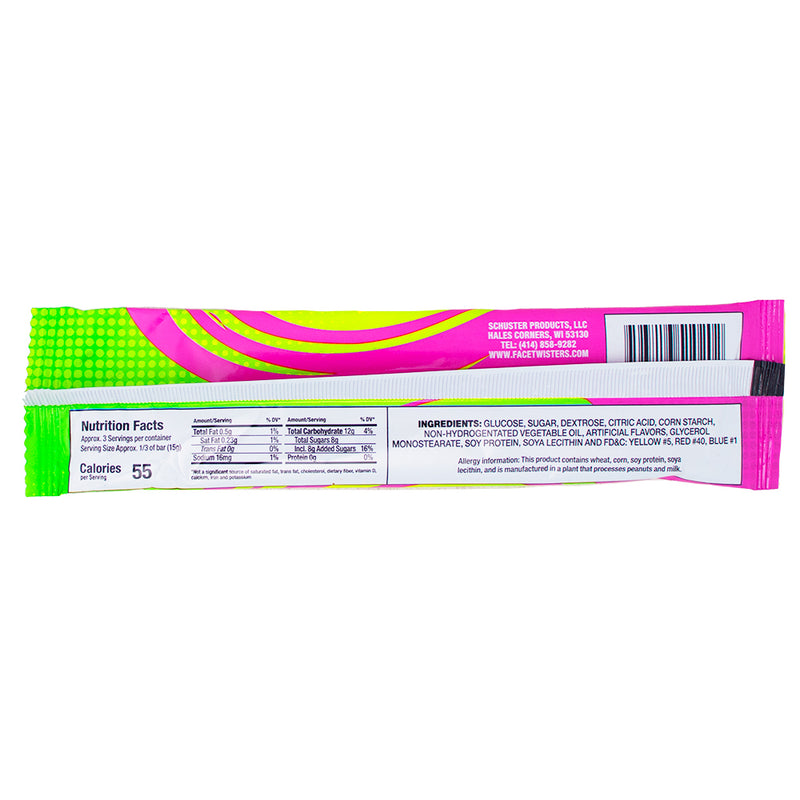 Face Twisters Sour Taffy Strawberry & Green Apple - 1.4oz Nutrition Facts Ingredients - Face Twisters Sour Candy - Face Twisters Sour Taffy Strawberry & Green Apple - Sour Candy - Strawberry Candy - Green Apple Candy - Sour Strawberry Candy - Sour Green Apple Candy 