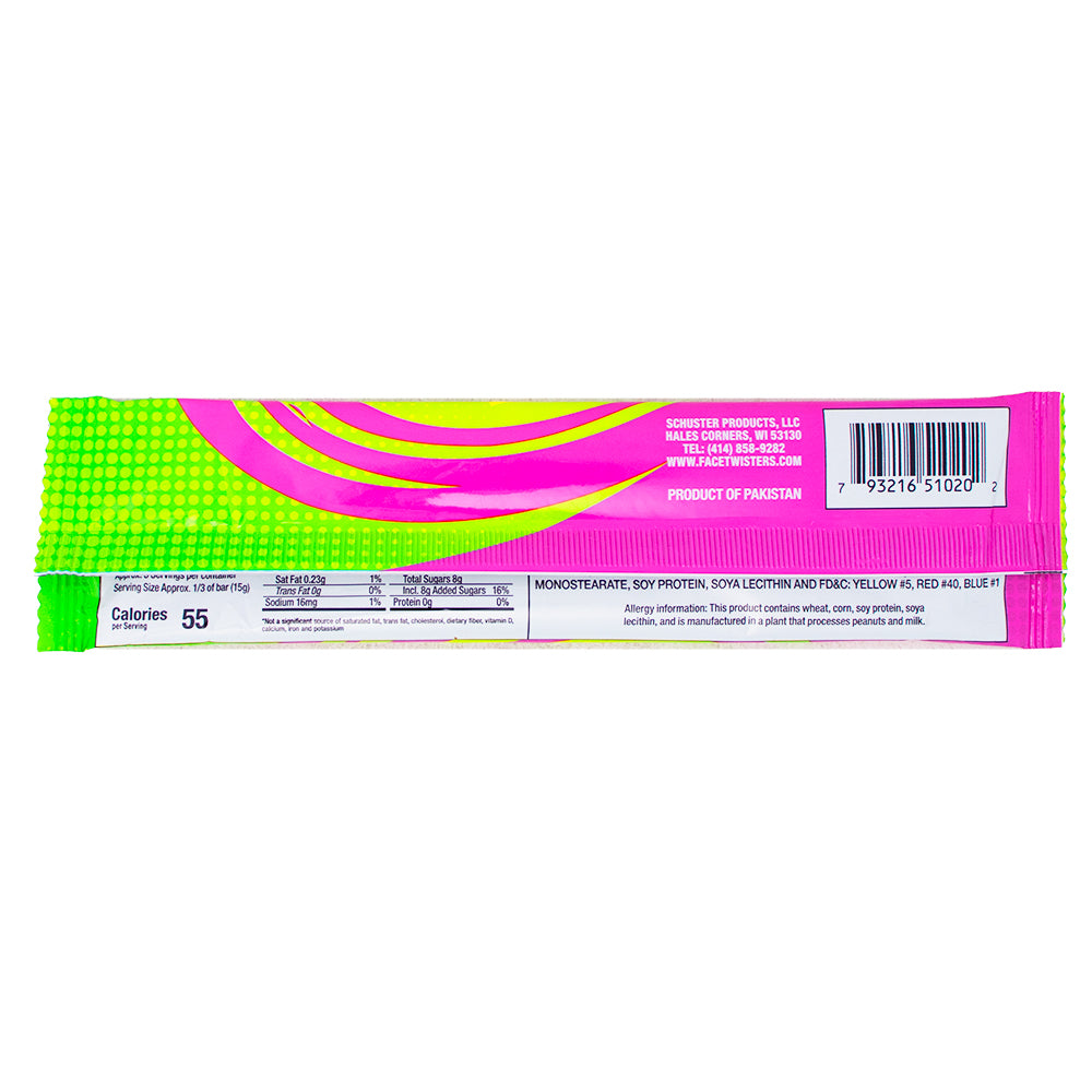 Face Twisters Sour Taffy Strawberry & Green Apple - 1.4oz Nutrition Facts Ingredients - Face Twisters Sour Candy - Face Twisters Sour Taffy Strawberry & Green Apple - Sour Candy - Strawberry Candy - Green Apple Candy - Sour Strawberry Candy - Sour Green Apple Candy 