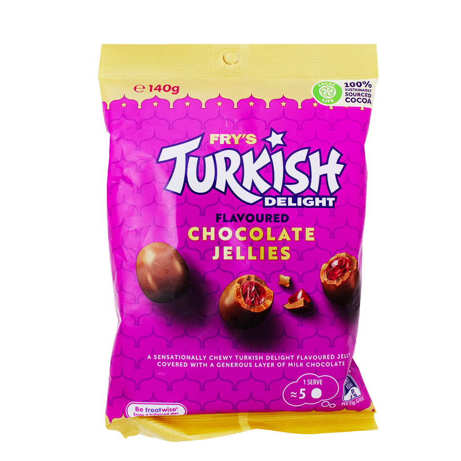 Fry's Turkish Delight Chocolate Jellies (Aus) - 140g - Fry's Turkish Delight - Australian Chocolate Treat - Exotic Flavour Experience - Rose-Infused Jelly Delight - Luxurious Candy Indulgence - International Candy Delicacy - Decadent Chocolate Experience - Taste of Down Under