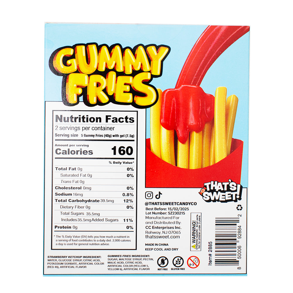 Gummy Fries with Ketchup Candy - 3.35oz Nutrition Facts Ingredients - Gummy Fries with Ketchup - Gummy Candy Fries - Ketchup Candy - Gummy Candy Assortment - Candy Fries - Gummy Candy Mix