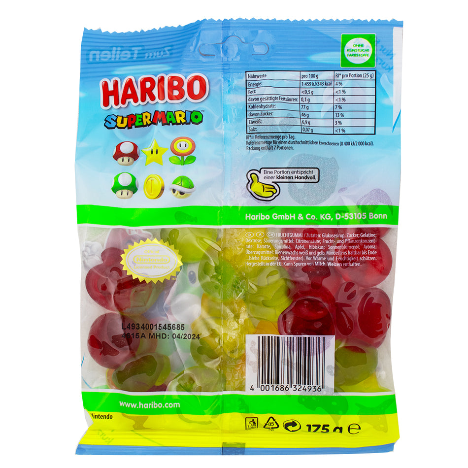 Haribo Super Mario Sour - 175g Nutrition Facts Ingredients - Haribo - Super Mario Candy - Haribo Gummies - Haribo Gummy - Super Mario - Classic Gummy - Classic Candy 