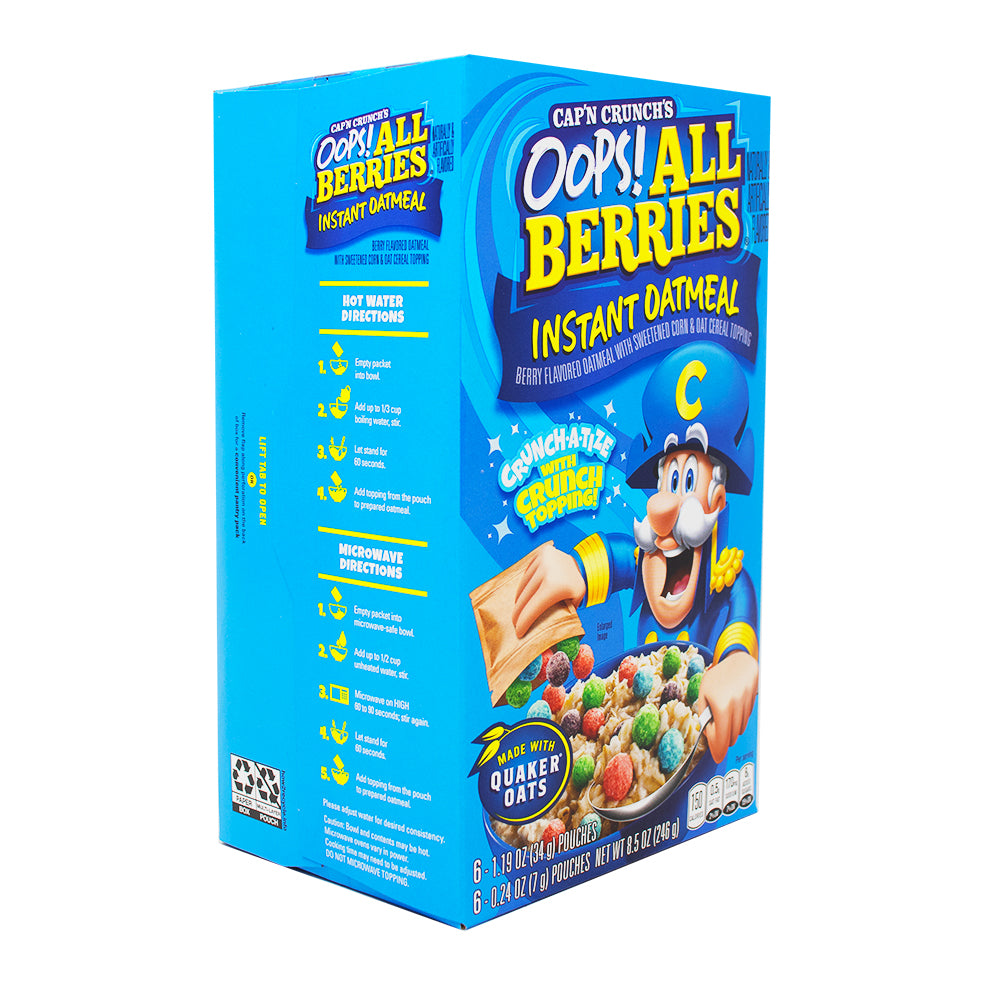 Captain Crunch Instant Oatmeal Oops All Berries 6 Pouches - 34g - Captain Crunch Instant Oatmeal Oops All Berries - Berrylicious Breakfast - Oatmeal Bliss - Breakfast Adventure - Fruity Symphony - Berry Blast - Quick Breakfast - Burst of Sweetness - Delightful Escape - Crunchy Delight - Captain Crunch