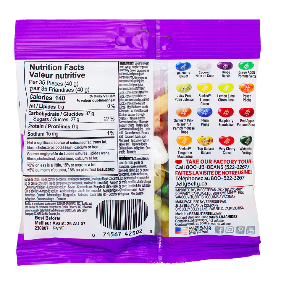 Jelly Belly Fruit Bowl - 100g Nutrition Facts Ingredients