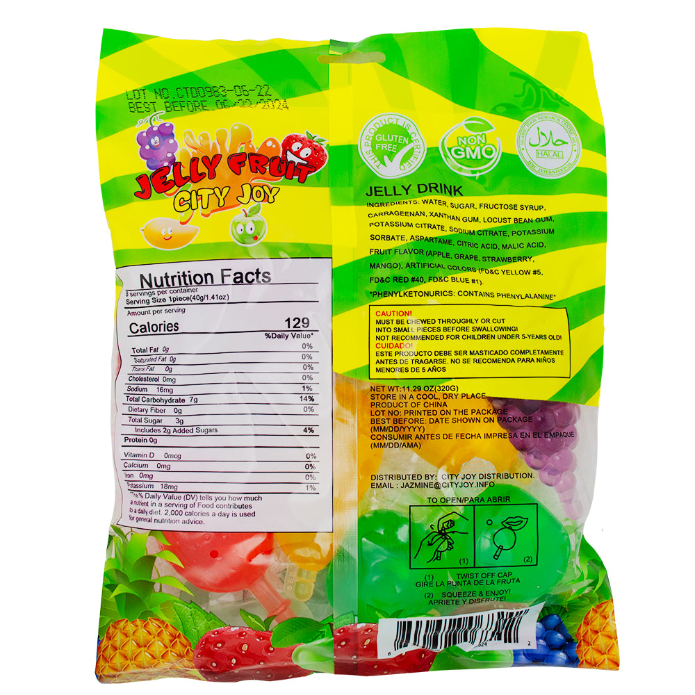 City Joy Popping Fruit Jelly Candy - 11.3oz Nutrition Facts Ingredients - City Joy Jelly Candy - Popping Fruit Candy - Jelly Candy Assortment - Fruity Jelly Candy - Jelly Candy Mix - City Joy Sweets