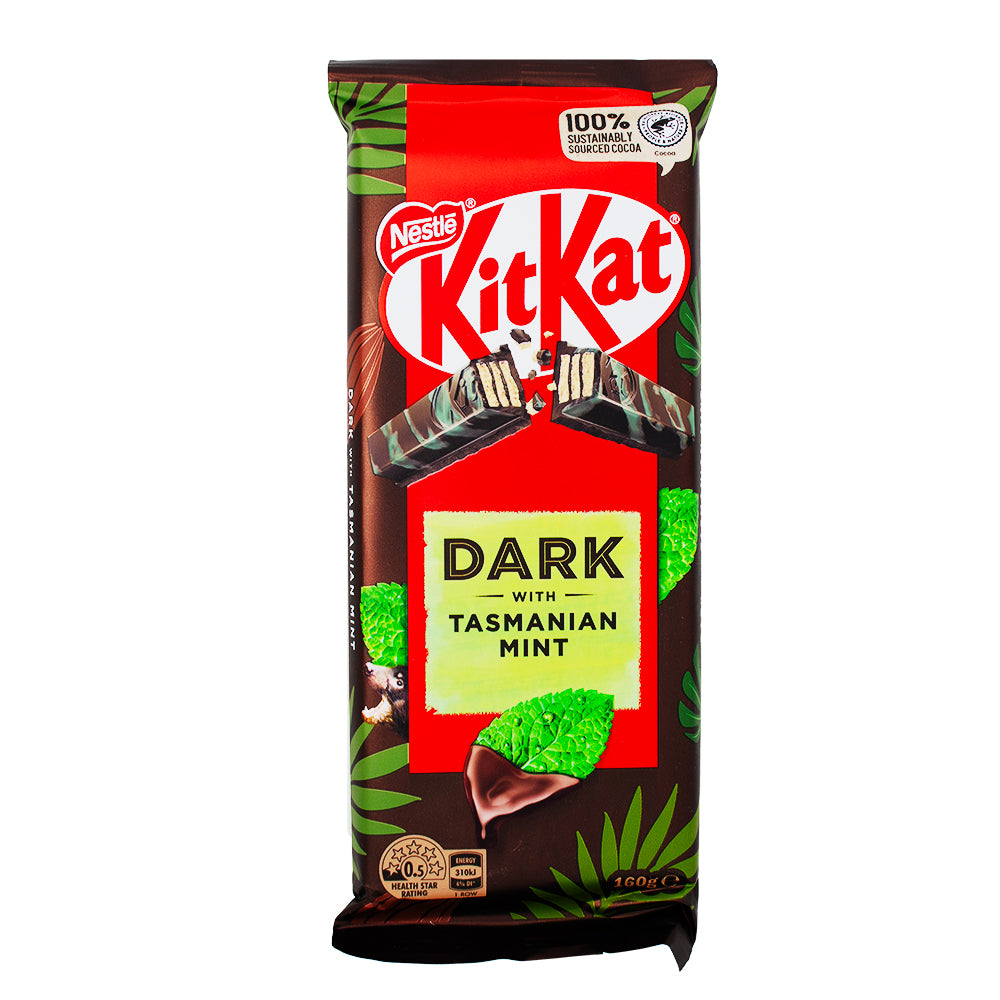 Kit Kat Dark with Tasmanian Mint (Aus) - 160g - Kit Kat Dark with Tasmanian Mint - Australian Candy Delight - Rich Dark Chocolate - Cool Mint Flavour - Chocolate Mint Treat - International Candy Sensation - Unique Flavour Blend - Australian Chocolate Innovation