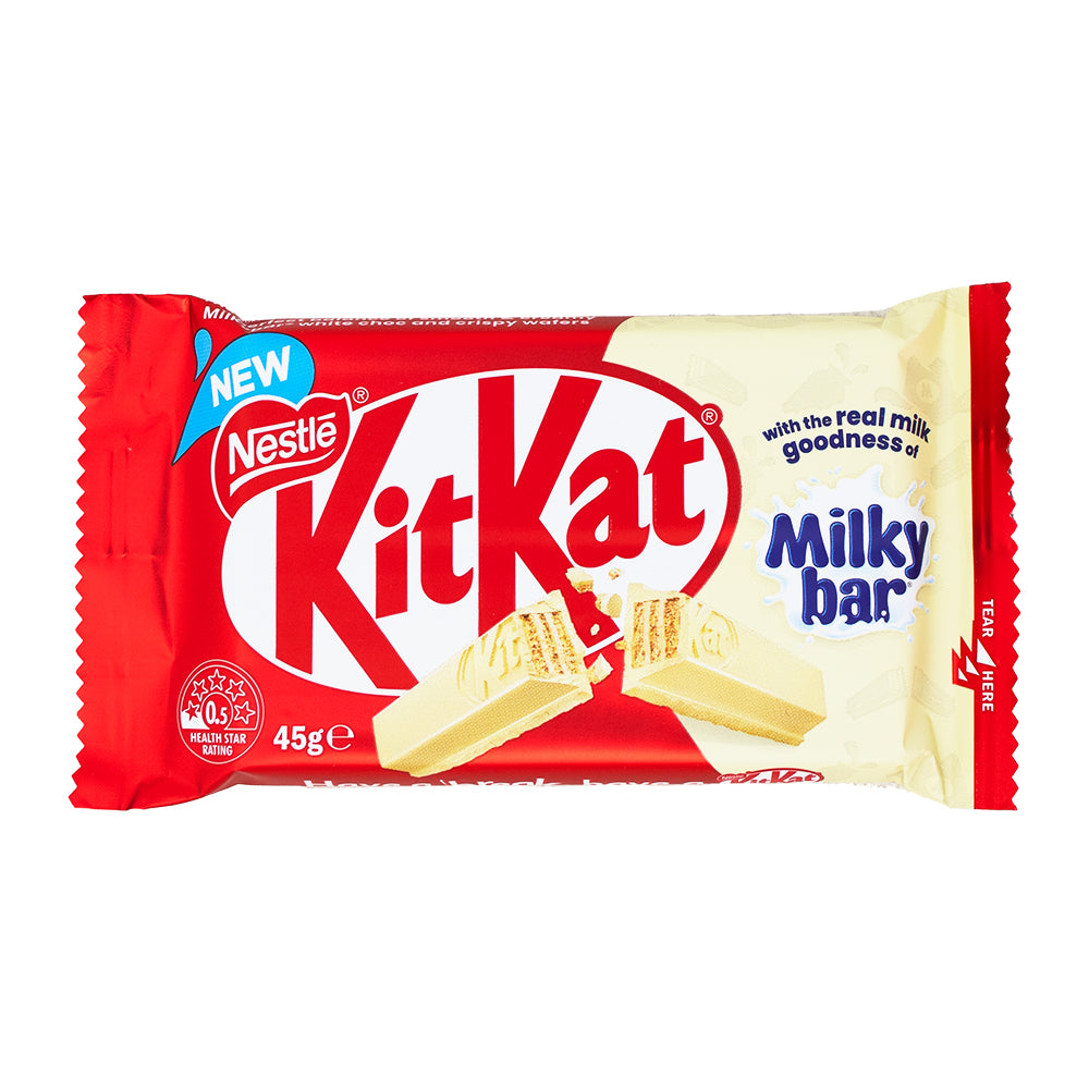 Kit Kat Milky Bar (Aus) - 45g - Kit Kat Milky Bar - Australian Candy Delight - Creamy White Chocolate - Crispy Wafer Layers - Chocolate Wafer Treat - International Candy Sensation - Unique Flavour Blend - Australian Chocolate Excellence