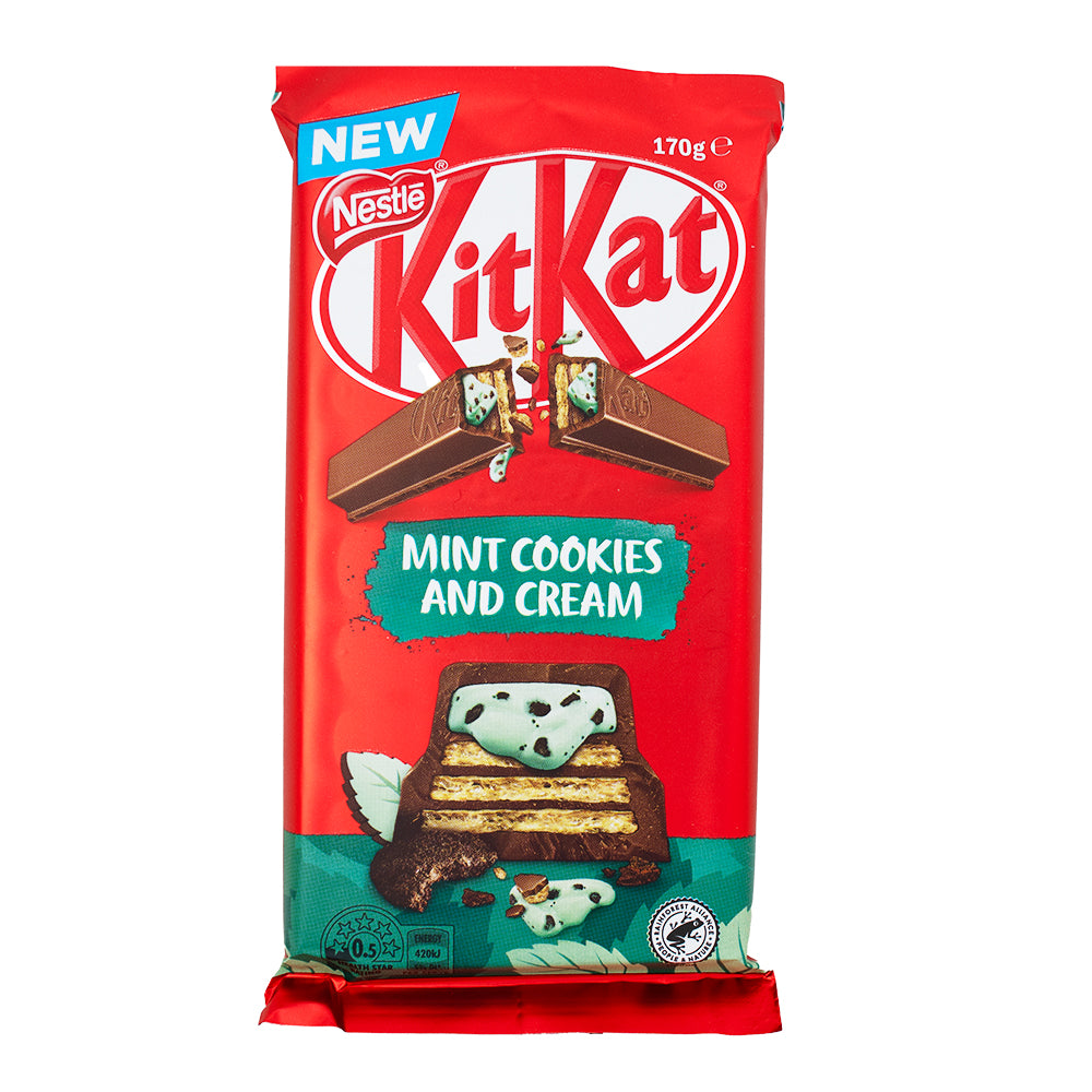 Kit Kat Mint Cookies and Cream (Aus) - 170g - Kit Kat Mint Cookies & Cream - Australian Candy Sensation - Minty White Chocolate Delight - Cookies and Cream Fusion - Unique Aussie Candy - International Candy Indulgence - Mint-infused Chocolate Bliss - Kit Kat Crunchy Perfection - Australian Candy - Exotic Candy - International Candy