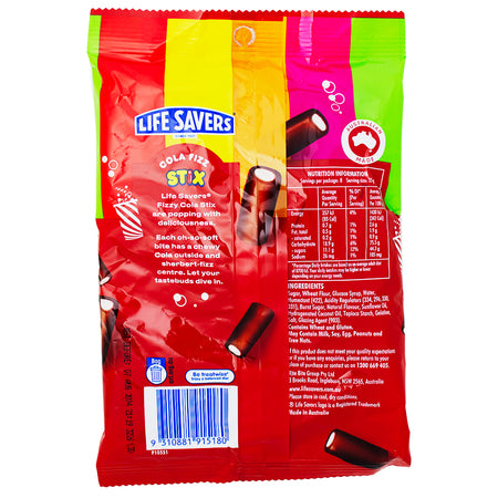 Lifesavers Stix Cola Fizz (Aus) - 200g Nutrition Facts Ingredients - Lifesavers Stix Cola Fizz - Australian Candy Classic - Bubbly Cola Flavour - Fizzy Candy Sensation - Chewy Candy Texture - Refreshing Cola Taste - Unique Candy Experience - International Candy Delight