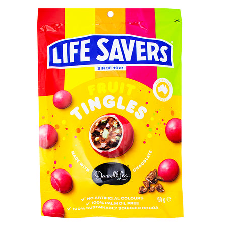Lifesavers Fruit Tingles Chocolate (Aus) - 150g - Lifesavers Fruit Tingles Chocolate - Australian Candy Classic - Tangy Fruit Flavours - Creamy Milk Chocolate - Flavour Explosion - Unique Candy Experience - International Candy Sensation - Rich Chocolatey Goodness