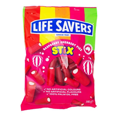 Lifesavers Stix Raspberry Sherbet Fizz (Aus) - 200g - Lifesavers Stix Raspberry Sherbet Fizz - Australian Candy Adventure - Tangy Raspberry Flavour - Fizzy Sherbet Texture - Burst of Sweet and Sour - Unique Candy Sensation - International Candy Delight - Raspberry Candy Bliss