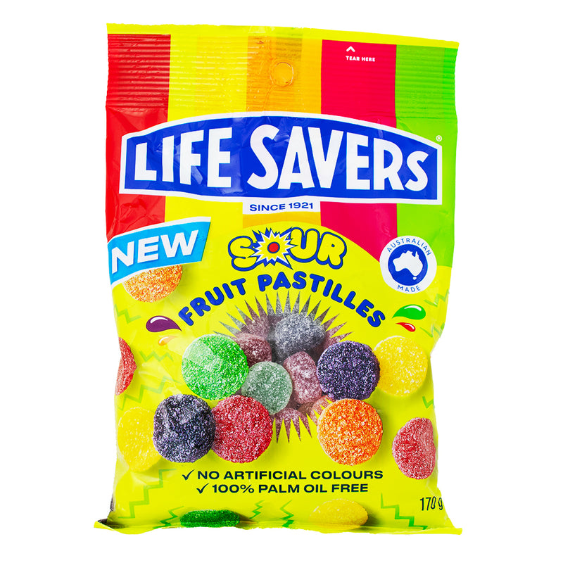 Lifesavers Sour Fruit Bastilles (Aus) - 170g - Lifesavers Sour Fruit Pastilles - Australian Candy Delight - Tangy Fruit Flavours - Chewy Candy Texture - Citrusy Joy - Fruity Candy Experience - International Candy Sensation - Unique Flavour Blend