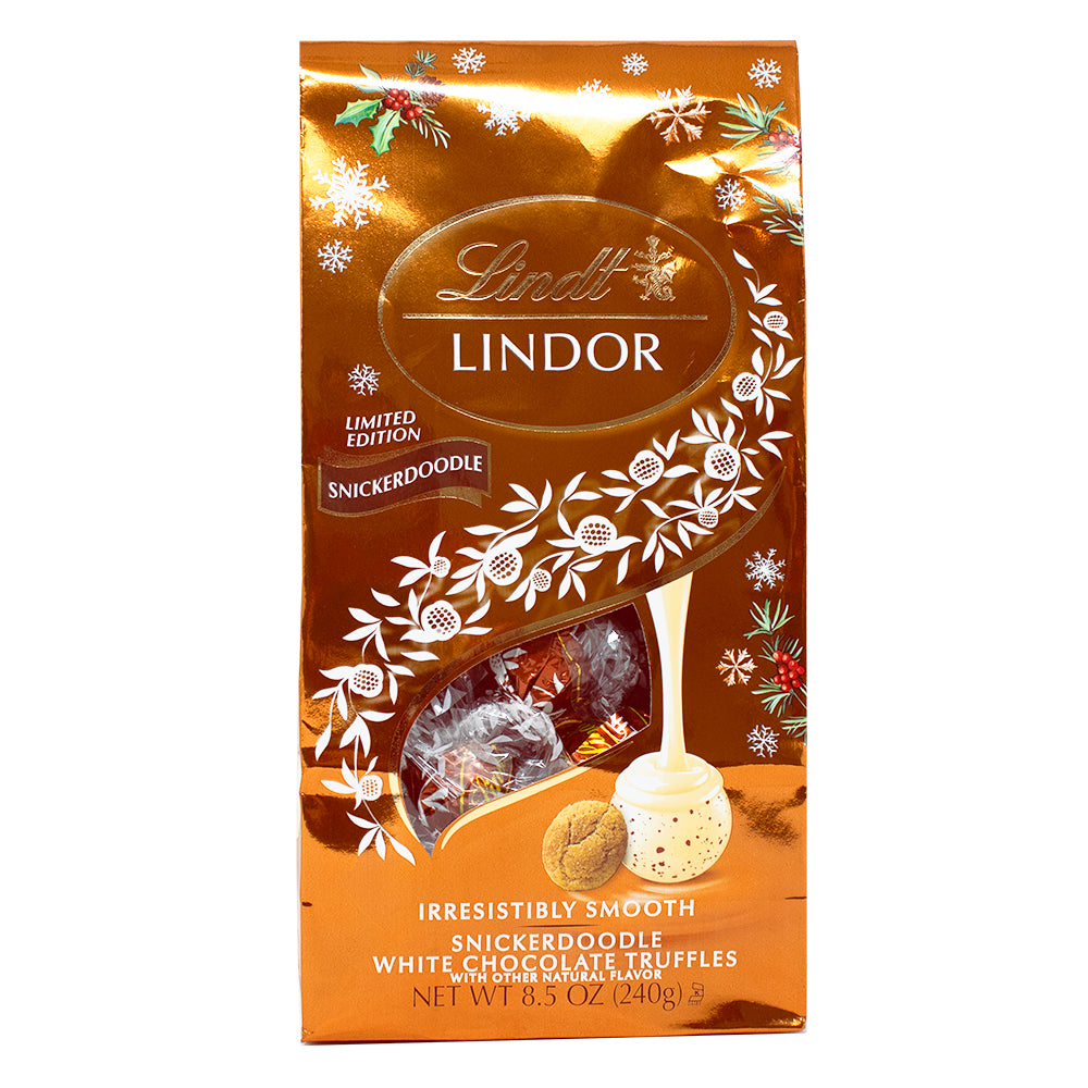 Lindor Snickerdoodle Bag - 8.5oz - Lindor chocolate truffles - Snickerdoodle-flavoured chocolate - Holiday chocolate treats - Festive chocolate indulgence - Seasonal chocolate flavours - Christmas chocolate gifts - Gourmet chocolate truffles - Snickerdoodle candy bag - Holiday dessert indulgence - Decadent chocolate snacks