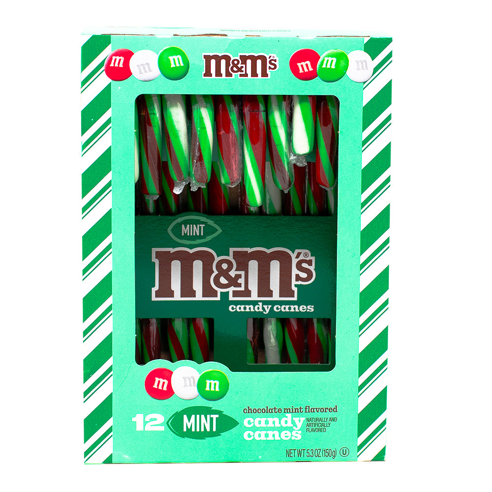 M&M's Mint Chocolate Candy Canes 12 Pieces - 5.3oz - M&M's candy canes - Mint chocolate treats - Holiday candy cane flavours - Festive candy for Christmas - Mint chocolate holiday sweets - Christmas candy cane ideas - Seasonal candy treats - Mint-flavoured candy canes - Holiday stocking stuffers - Festive candy decorations