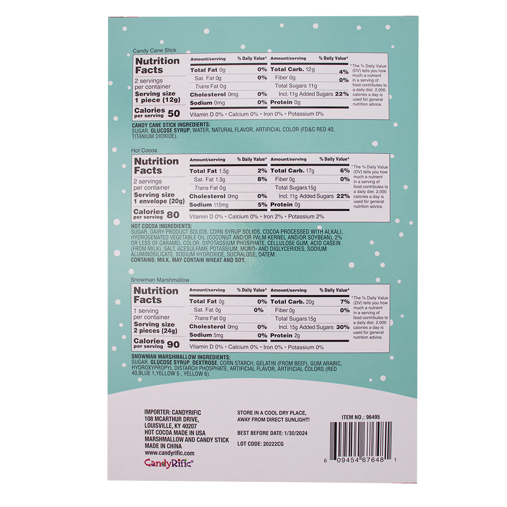 Melting Snowman Marshmallow Set - 3.12oz Nutrition Facts Ingredients