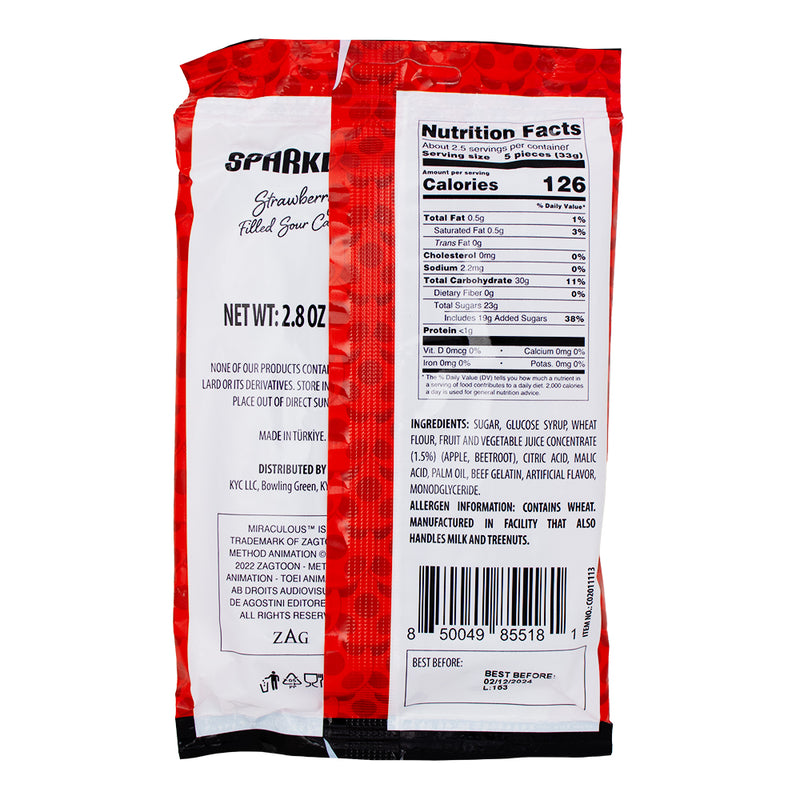 Miraculous Sparkles Strawberry Filled Sour Candy - 80g Nutrition Facts Ingredients - Miraculous Sparkles - Strawberry Filled Sour Candy - Filled Sour Candy - Strawberry Candy - Sour Candy - Fruity Candy Mix