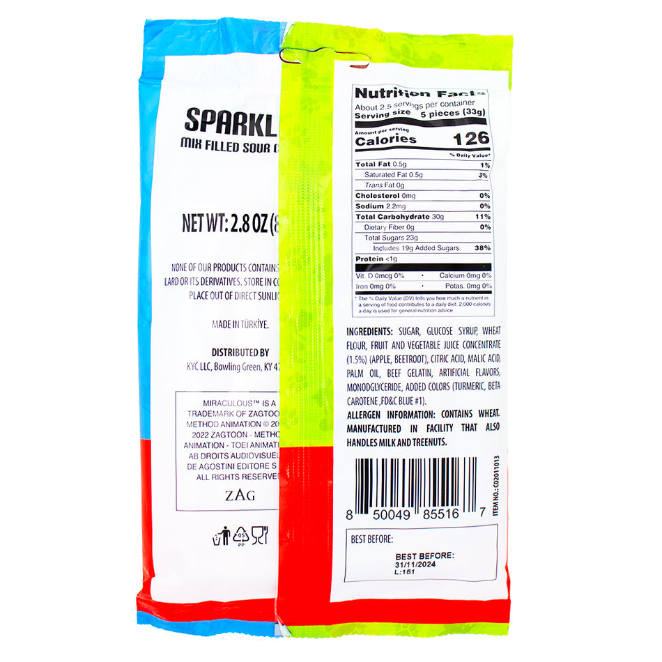 Miraculous Sparkles Mixed Filled Sour Candy - 80g Nutrition Facts Ingredients - Sour Candy - Miraculous Candy - Miraculous Sparkles Candy - Miraculous Sparkles Mixed Filled Sour Candy