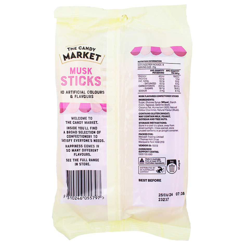 Candy Market Musk Sticks (Aus) - 200g Nutrition Facts Ingredients