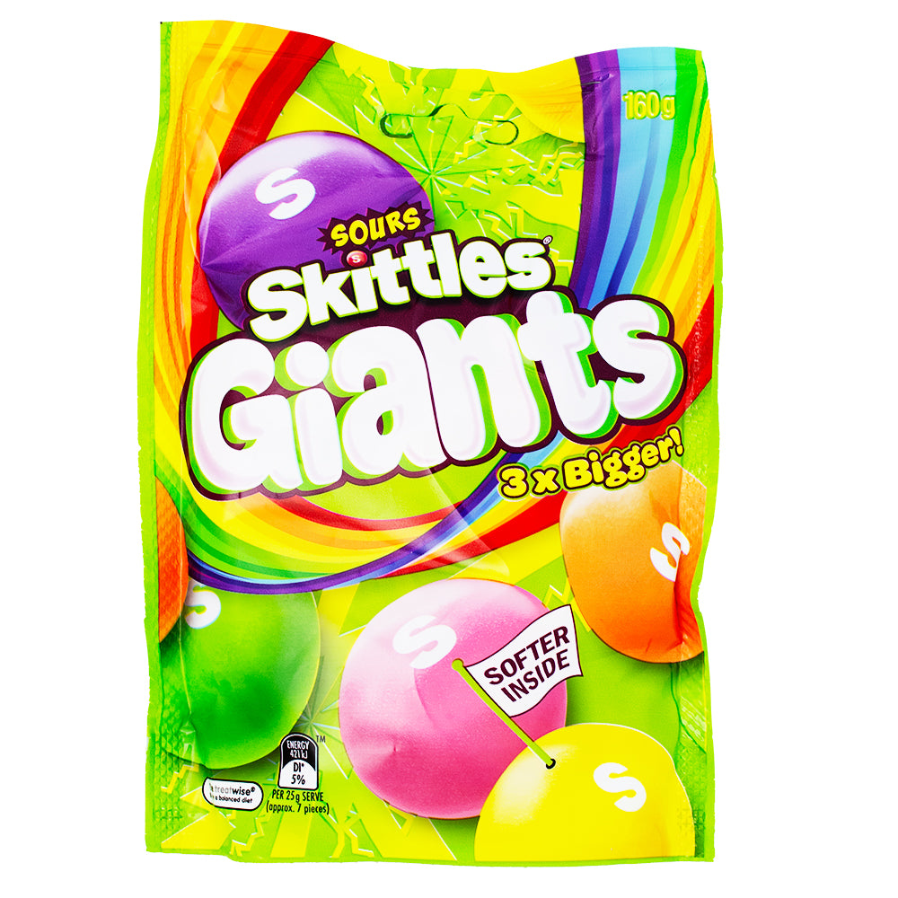 Skittles Giants Sours (Aus) - 160g - Skittles Giants Sours - Australian Candy Sensation - Tangy Citrus Flavours - Chewy Fruit Candy - Sour Candy Delight - Fruity Candy Experience - International Candy Treat - Taste of Australia