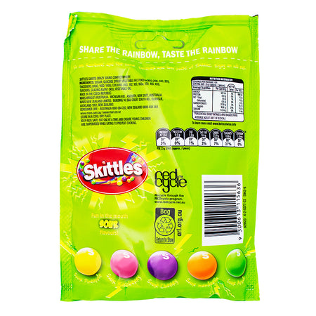 Skittles Giants Sours (Aus) - 160g Nutrition Facts Ingredients - Skittles Giants Sours - Australian Candy Sensation - Tangy Citrus Flavours - Chewy Fruit Candy - Sour Candy Delight - Fruity Candy Experience - International Candy Treat - Taste of Australia