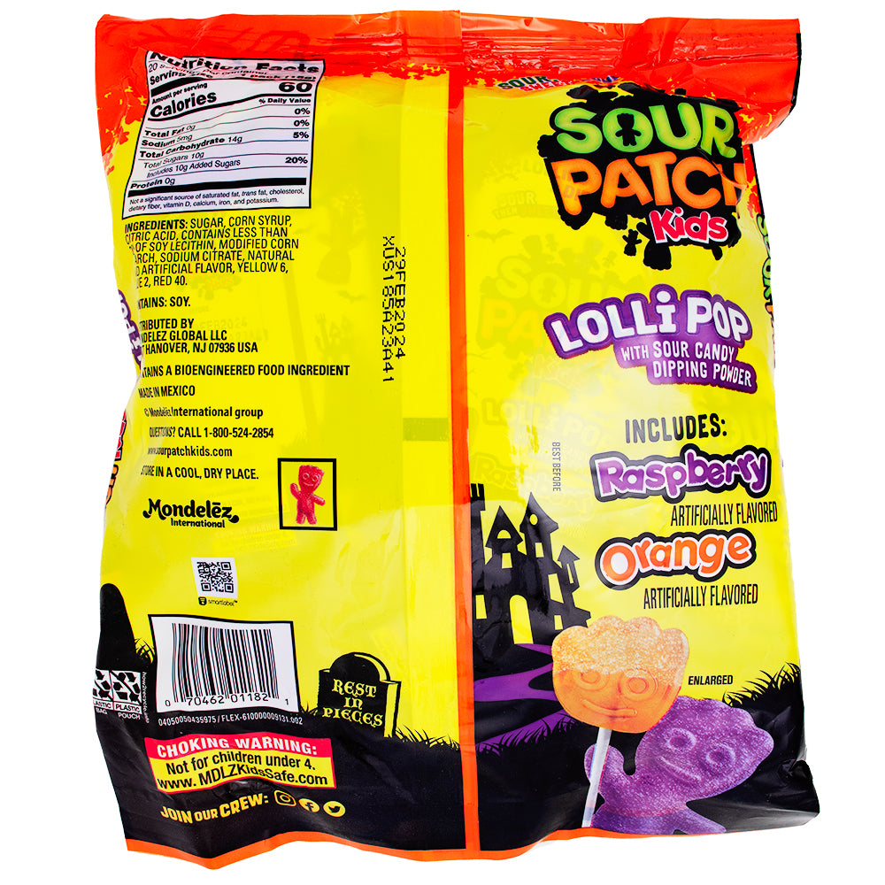 Sour Patch Kids Halloween Lollipops 20ct Nutrition Facts Ingredients